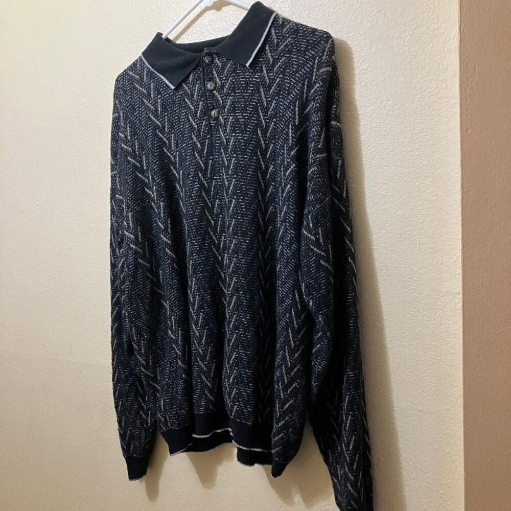 Vintage Conte Di Milano Men's Chevron Pattern Long Sleeve Knit Sweater Large